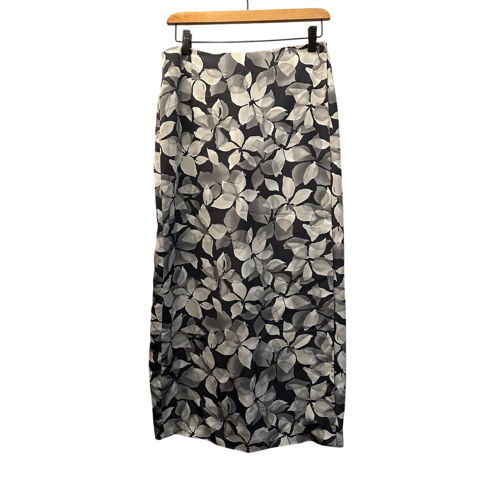 Charter Club Silk Gray and White Floral Straight Wrap Maxi skirt Size M/L or 10?